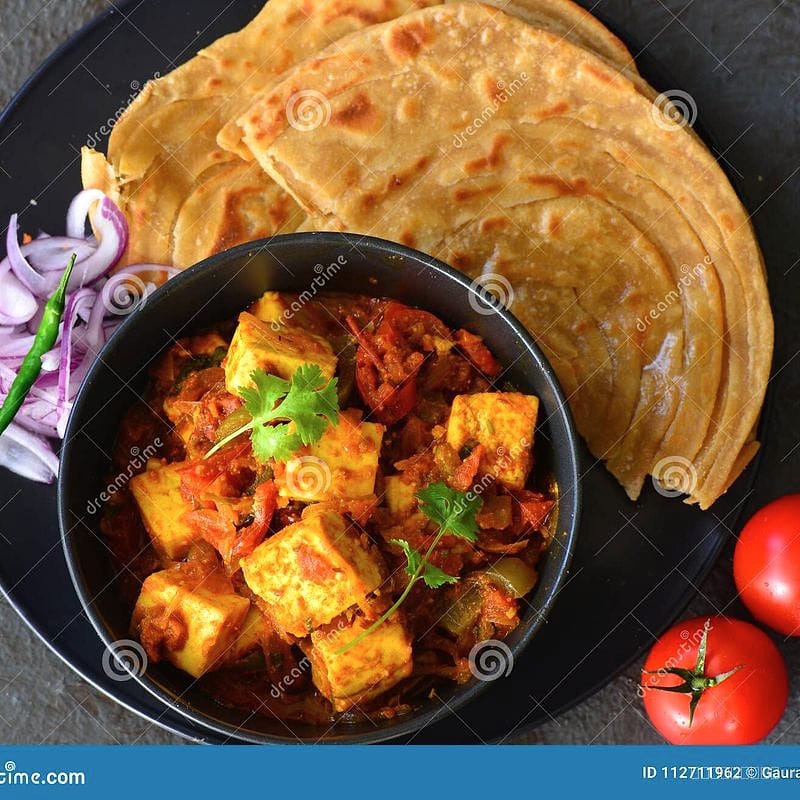 Lacha paratha (2) with kadhai paneer 
