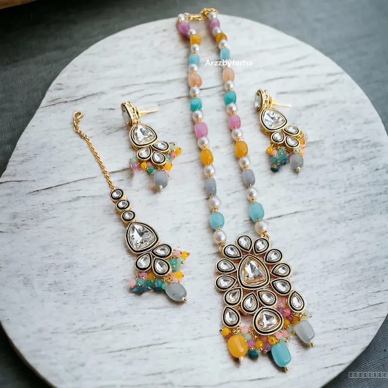multicolor beads kundan necklace