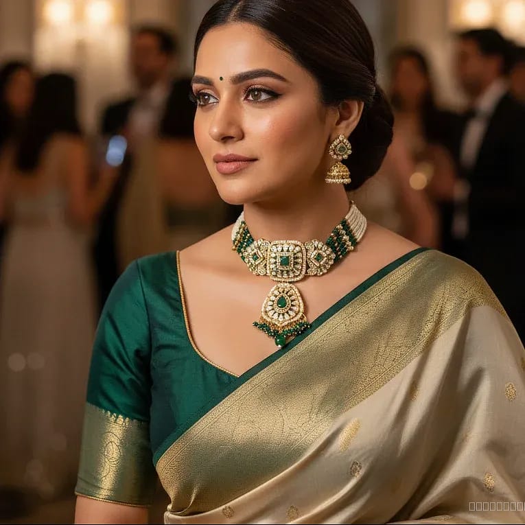 kundan green necklace set