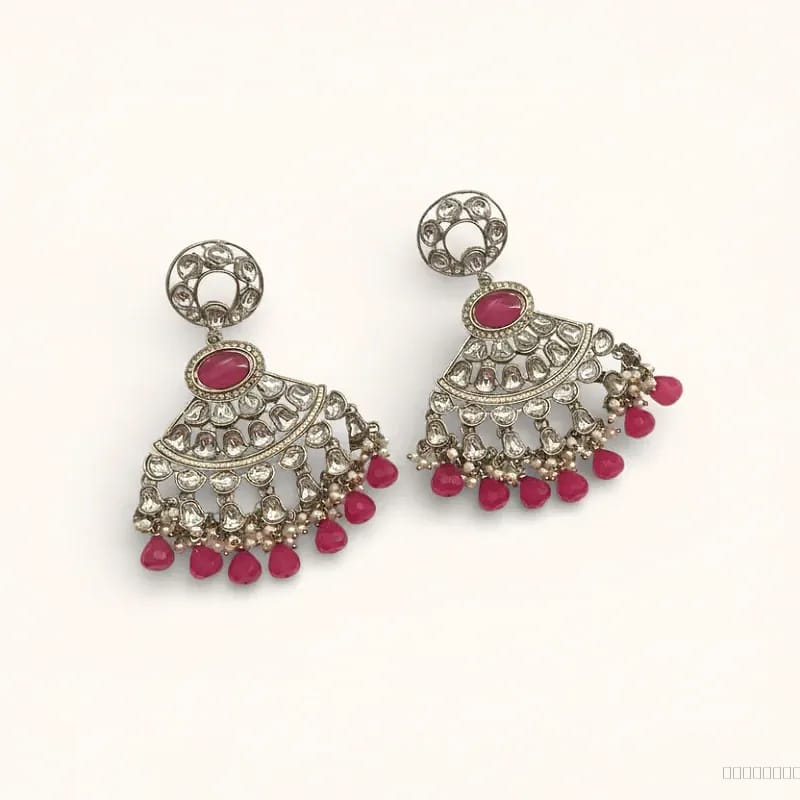 kundan pink chandbali