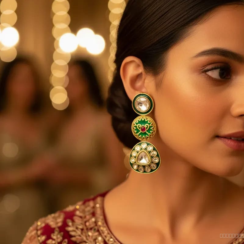 green kundan drop earing