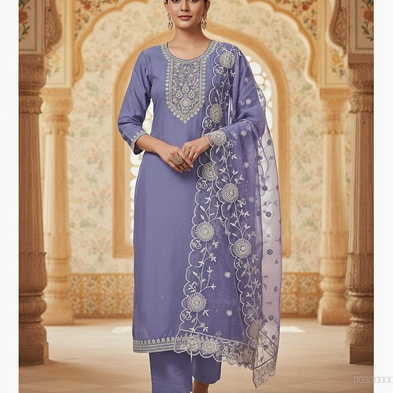 Light Purple embroidered kurta set