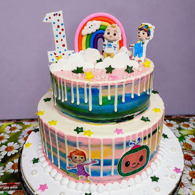 CocoMelon Theme Cake 2Tier cake 3 Kg Vanilla Flavour 