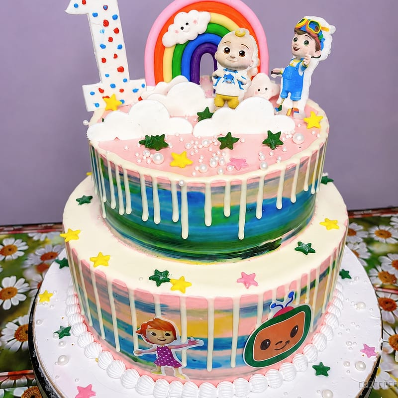 CocoMelon Theme Cake 2Tier cake 3 Kg Vanilla Flavour 